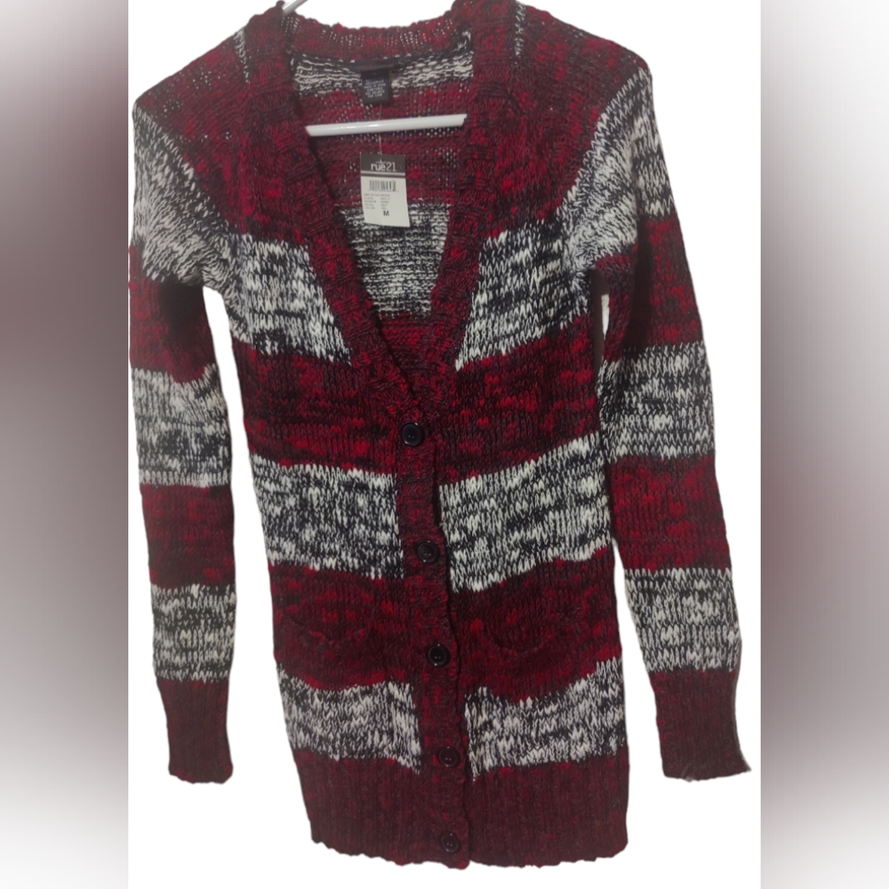 Heathered Red Sweater Cardigan